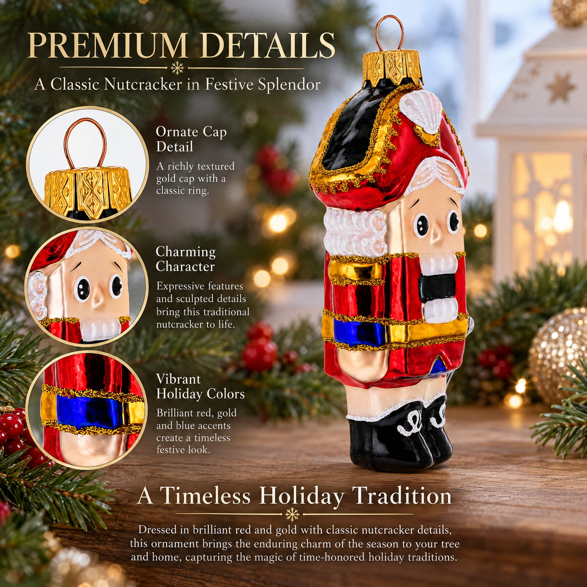 Classic and Whimsical Nutcracker Glass Christmas Ornament