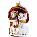 Best Friends Cat and Dog Under Umbrella Glass Christmas Ornament
