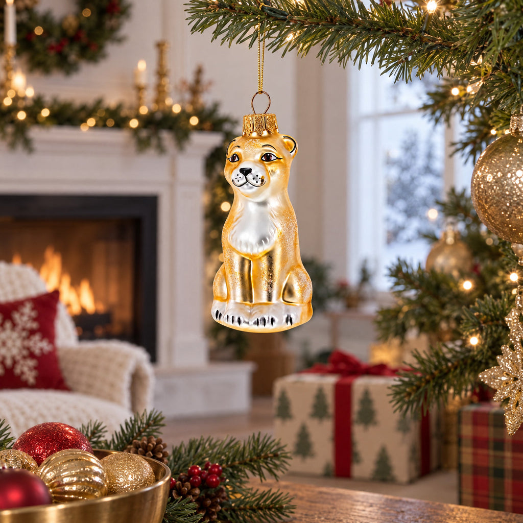 Standing Leopard Glass Christmas Ornament