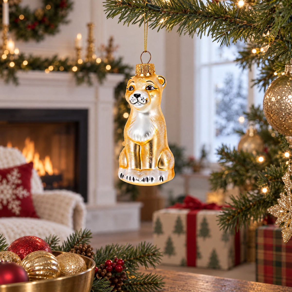 Standing Leopard Glass Christmas Ornament