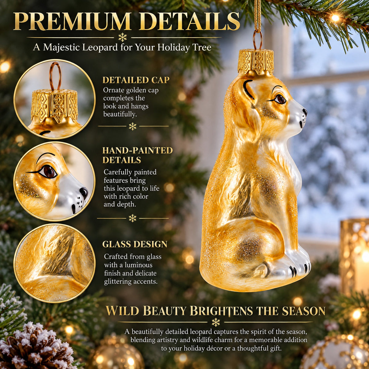 Standing Leopard Glass Christmas Ornament