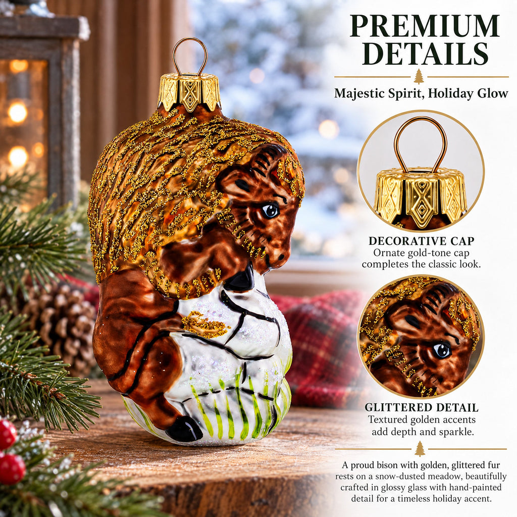Bison Glass Christmas Ornament