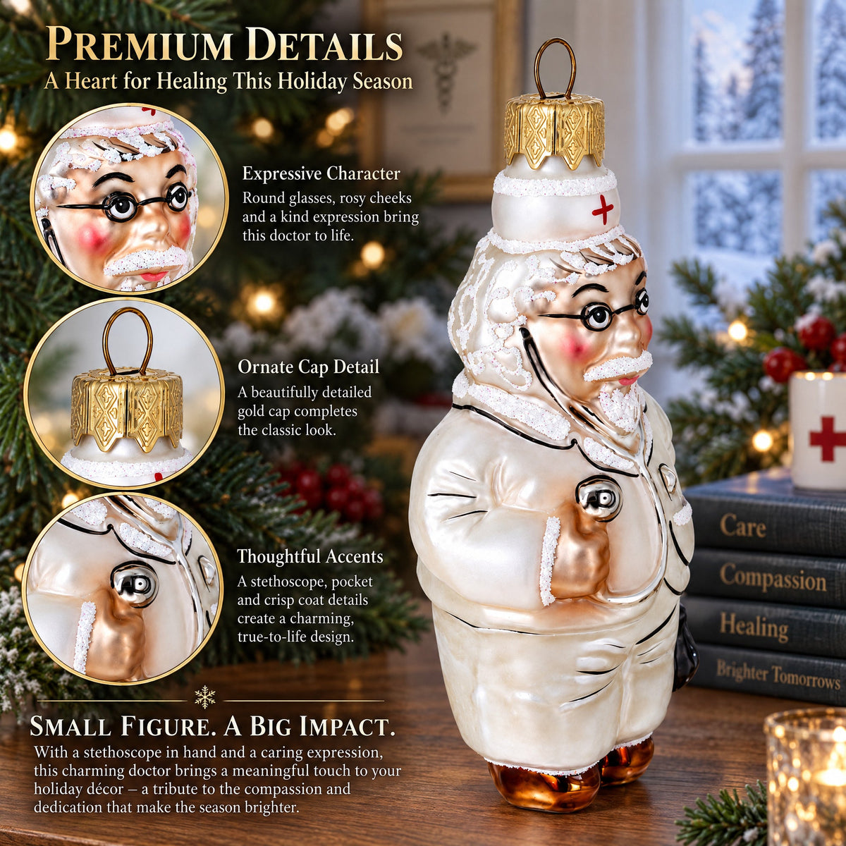 Doctor with Stethoscope Glass Christmas Ornament