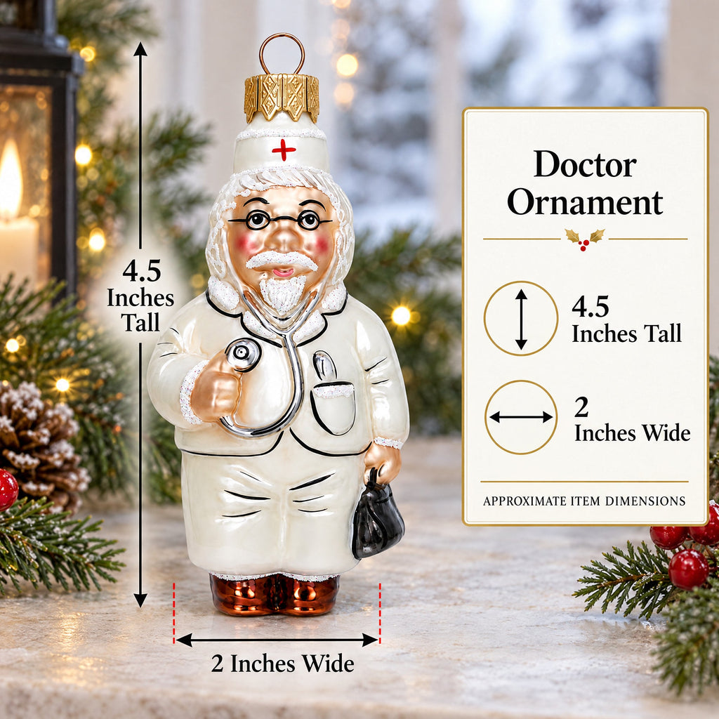 Doctor with Stethoscope Glass Christmas Ornament