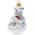 Mother Bear with Cub Glass Christmas Ornament