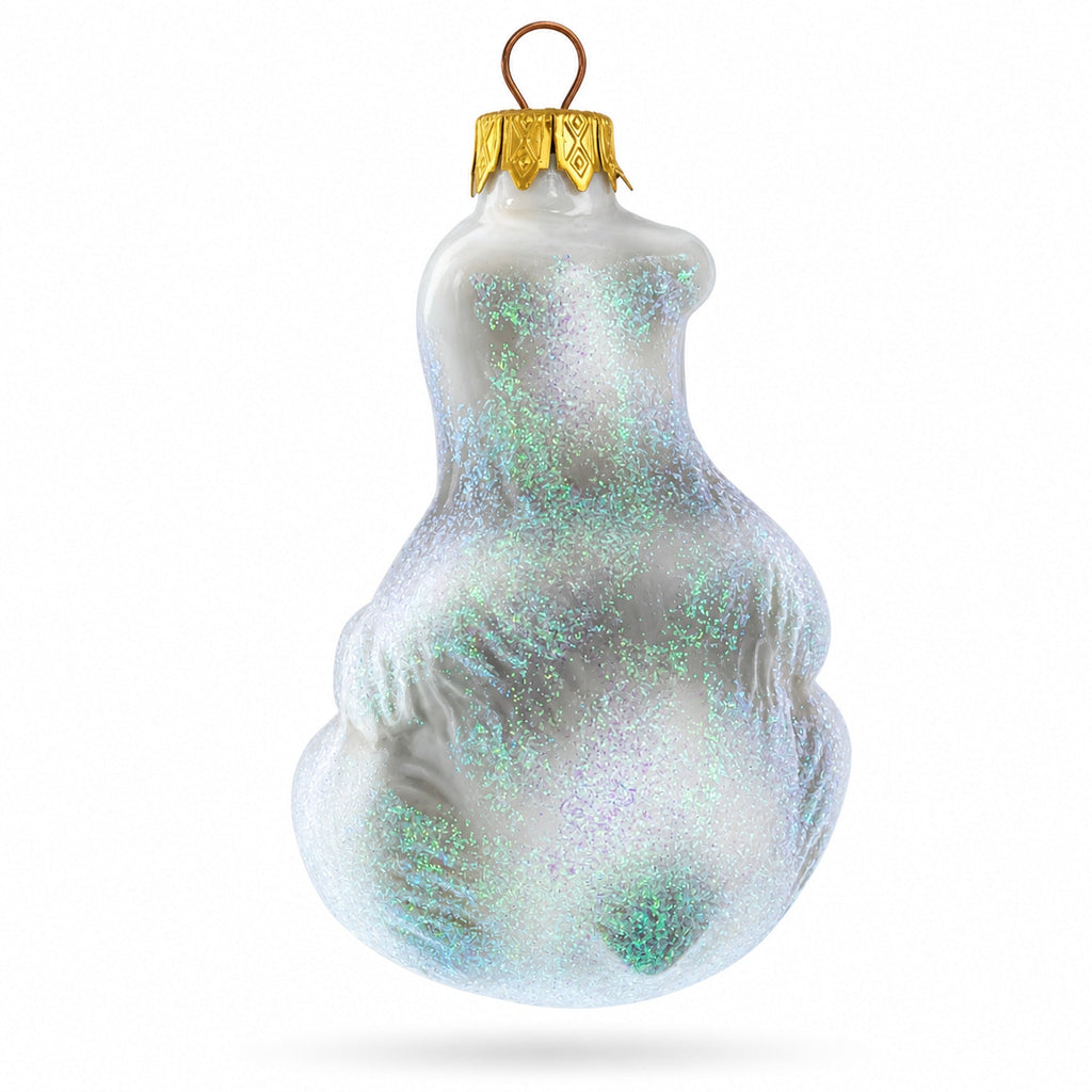Mother Bear with Cub Glass Christmas Ornament