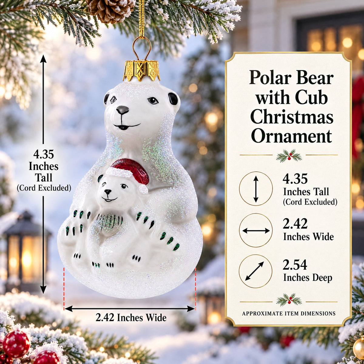 Mother Bear with Cub Glass Christmas Ornament