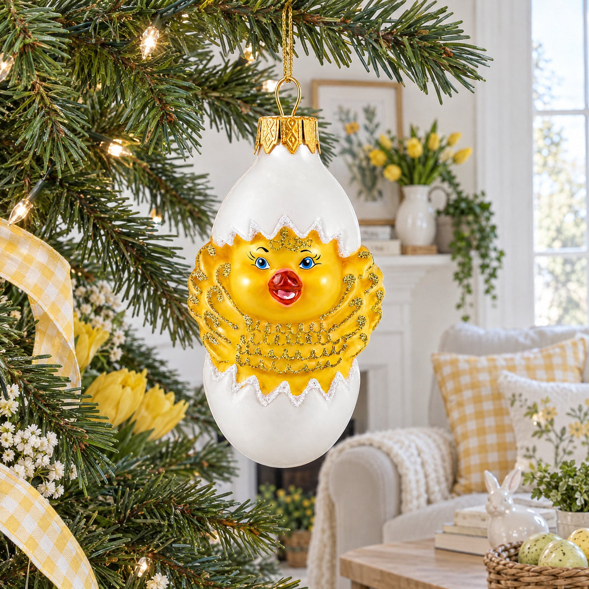 Baby Chick in Egg Glass Christmas Ornament