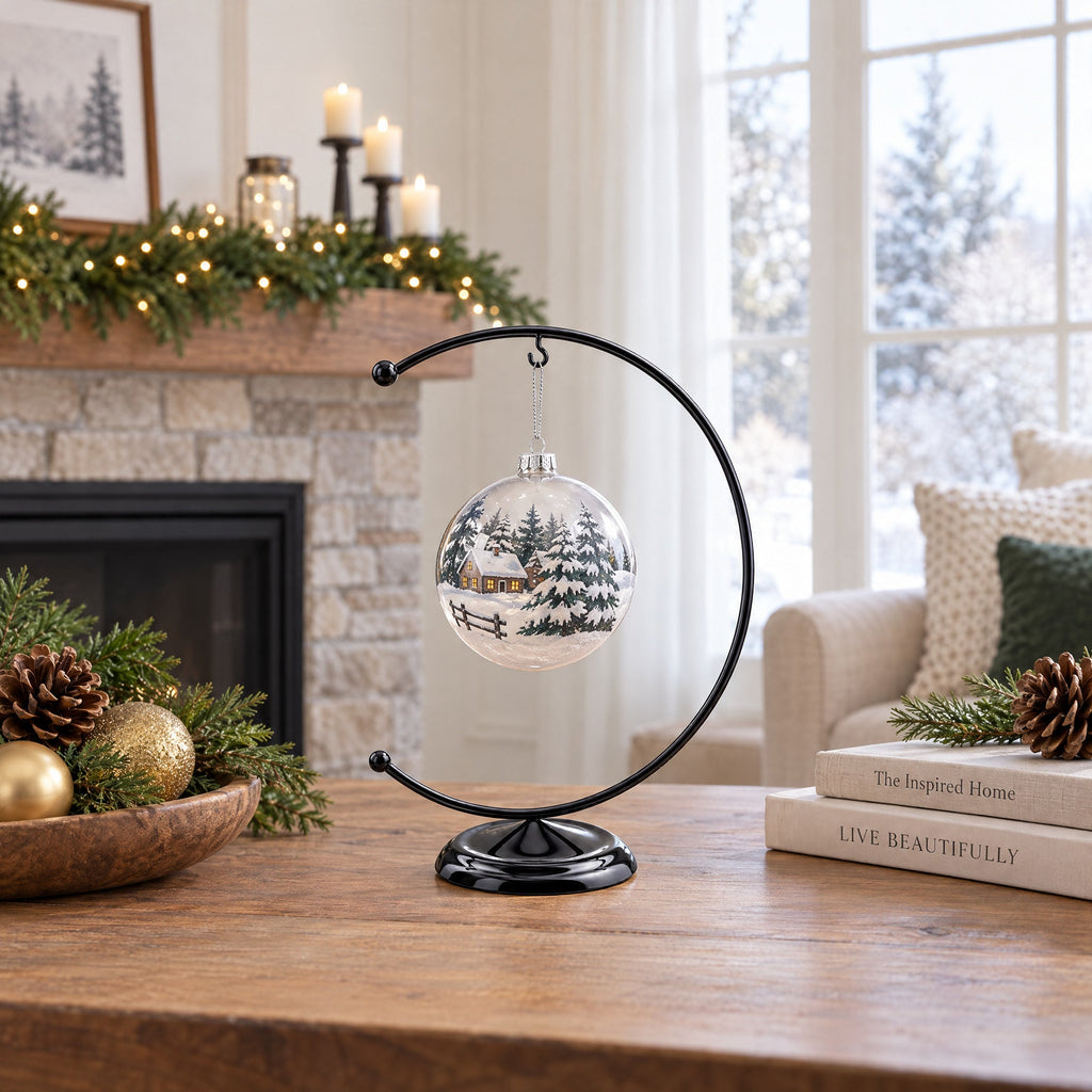 Crescent Moon Black Painted Metal Ornament Display Stand 8.8 Inches