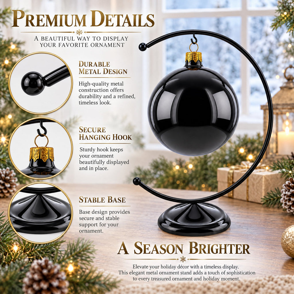 Crescent Moon Black Painted Metal Ornament Display Stand 8.8 Inches