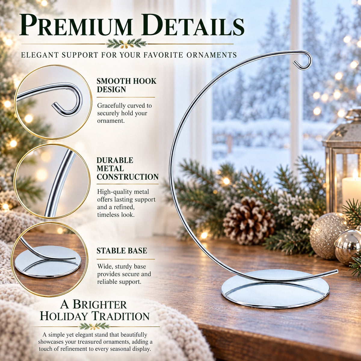 Solid Round Base Silver Metal Ornament Display Stand 7.8 Inches