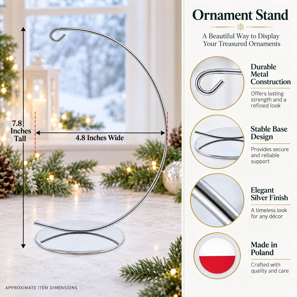 Solid Round Base Silver Metal Ornament Display Stand 7.8 Inches
