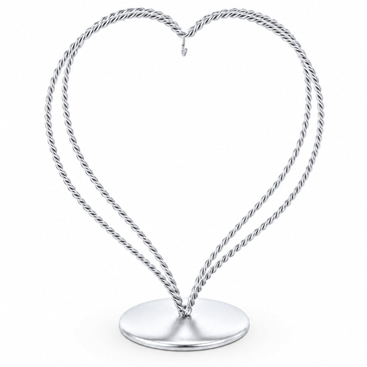 Double Wire Heart Twisted Silver Metal Ornament Display Stand 7.8 Inches