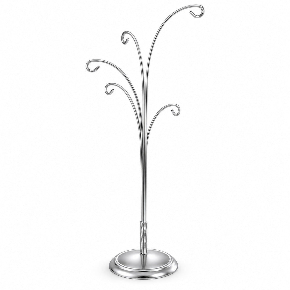 5-Arm Scroll Tree Branches Silver Metal Ornament Display Stand 14.5 Inches