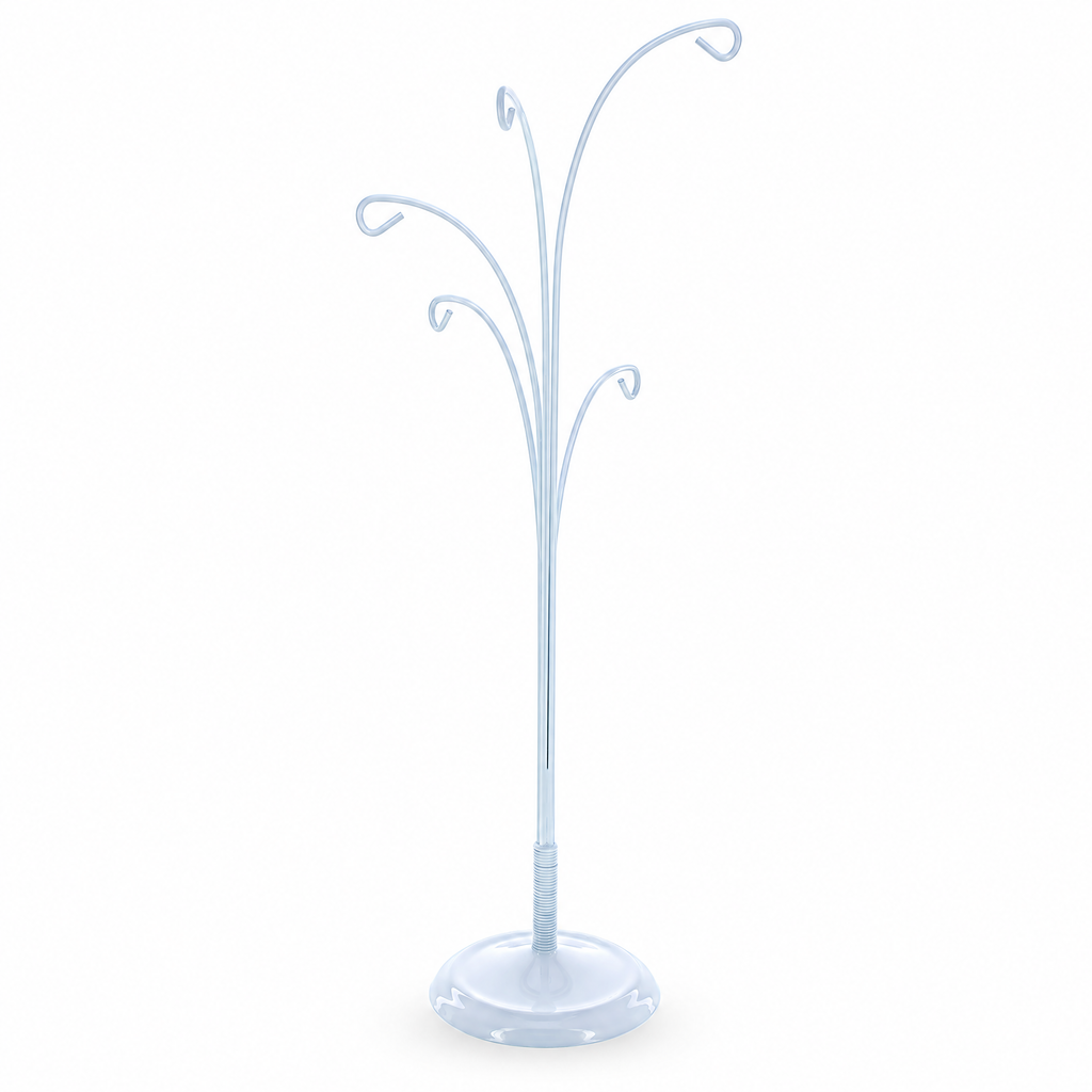 5-Arm Scroll Tree Branches White Painted Metal Ornament Display Stand 14.5 Inches
