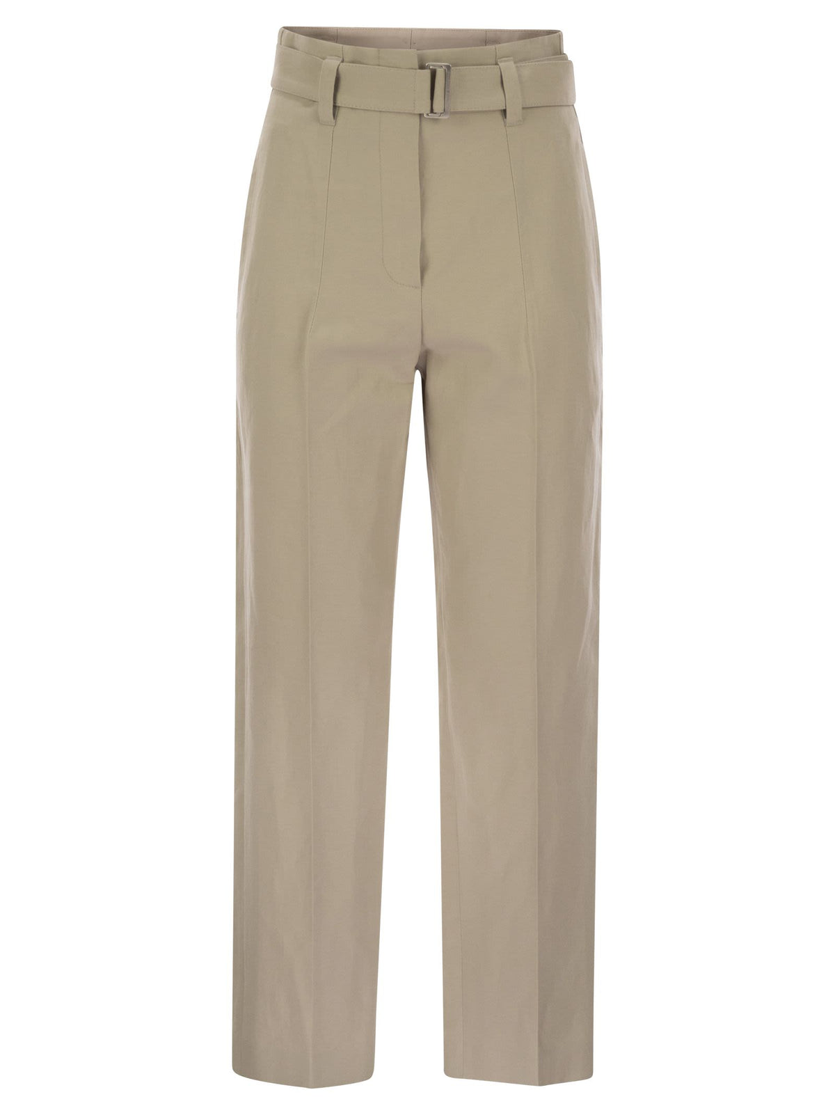 Brunello Cucinelli Women Cotton Linen Canvas Corset Cigarette Trousers With Jewellery