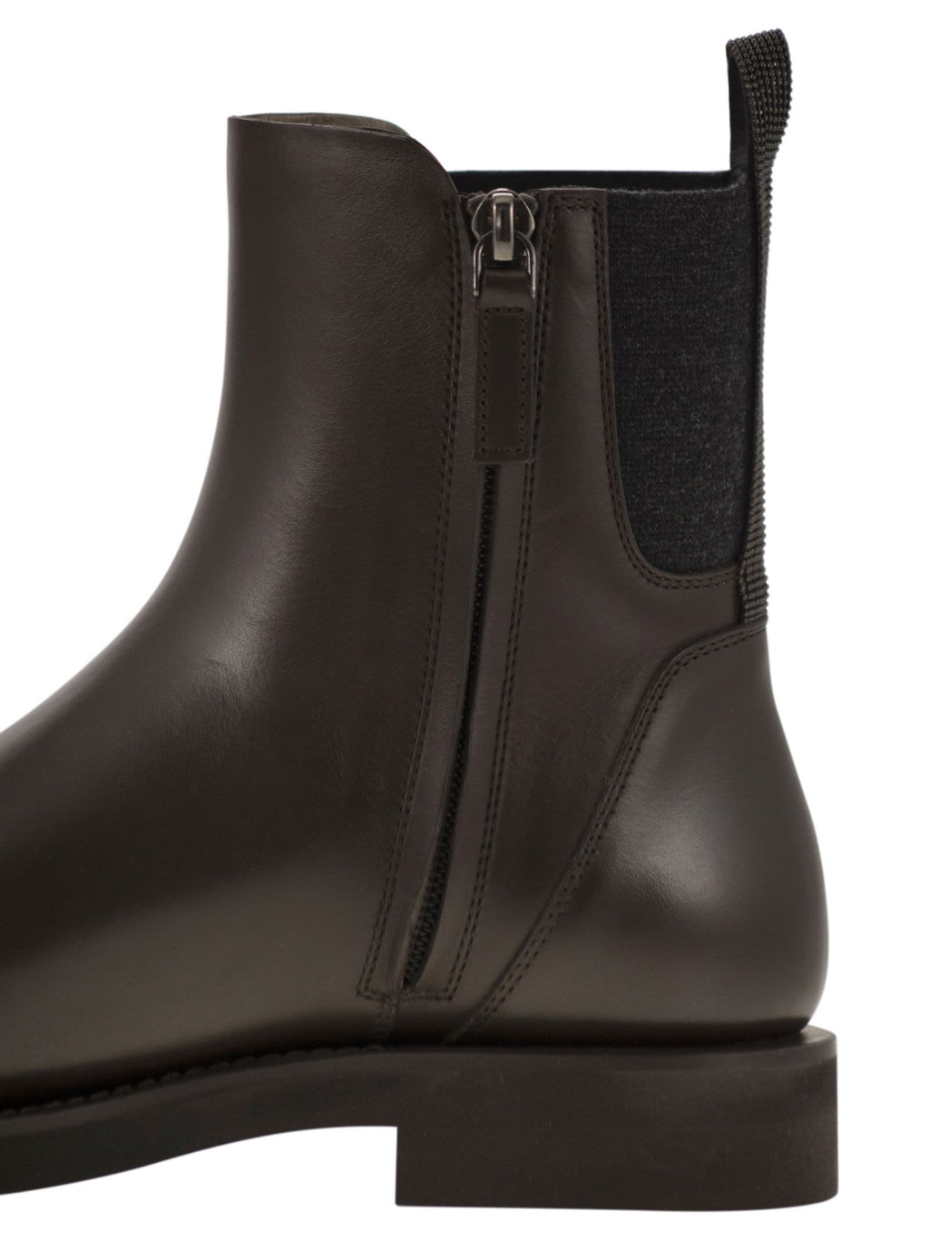 Brunello Cucinelli Women Chelsea Boot In Matt Calfskin With Shiny Detail