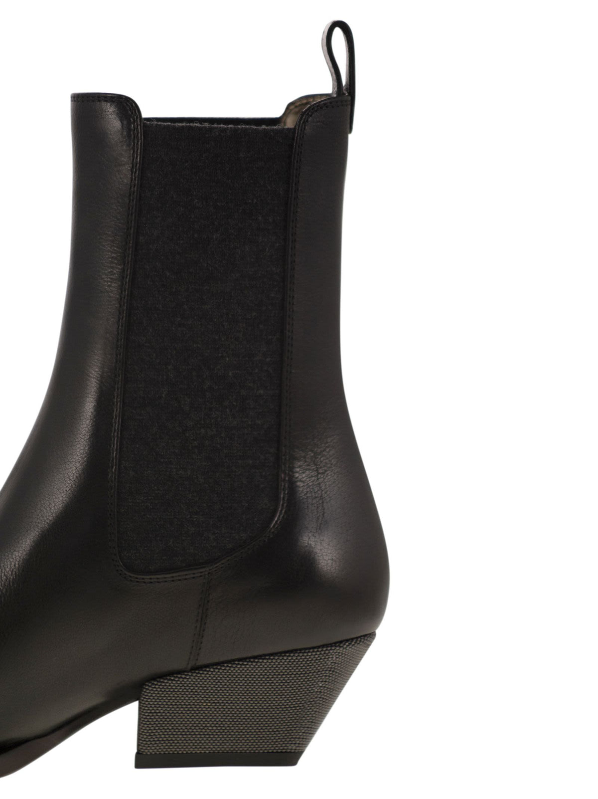 Brunello Cucinelli Women Classic Leather Chelsea Boot With Precious Block Heels