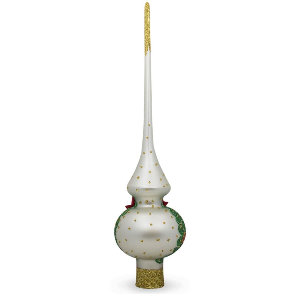 Angel Decorating Tree on White Glass Christmas Tree Topper 11 Inches