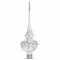 White Roses and Pearls on Glossy White Glass Christmas Tree Topper 11 Inches