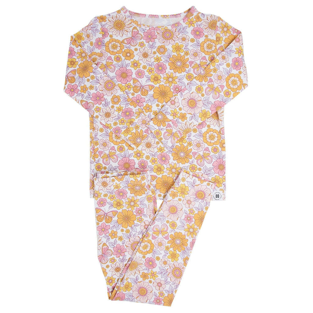 Retro Vintage Flowers Big Kid Pajama Set