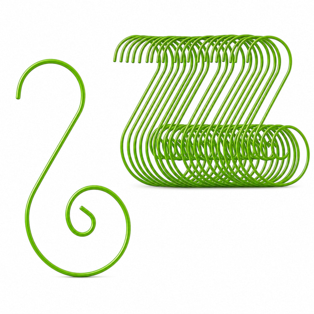 Set of 20 Green Metal Wire Spiral Christmas Ornaments Hooks Hangers S-Shaped 1.96 Inches