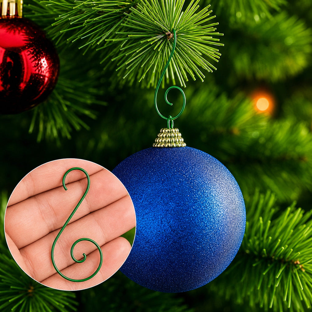 Set of 20 Green Metal Wire Spiral Christmas Ornaments Hooks Hangers S-Shaped 1.96 Inches