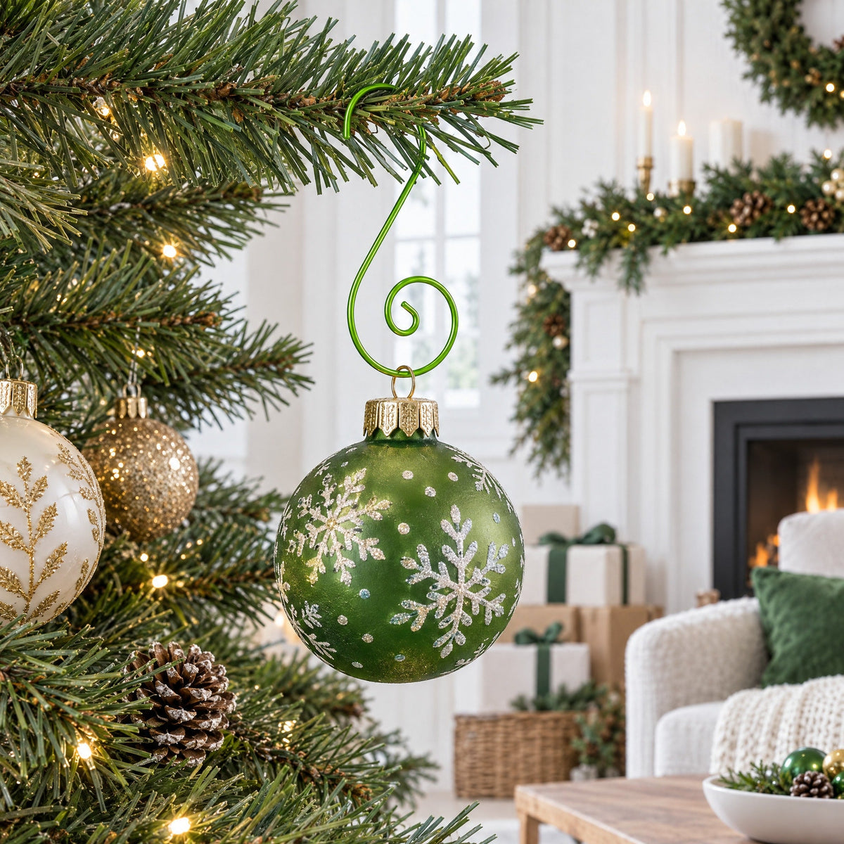 Set of 20 Green Metal Wire Spiral Christmas Ornaments Hooks Hangers S-Shaped 1.96 Inches