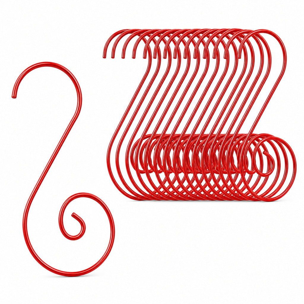 Set of 20 Red Metal Wire Spiral Christmas Ornaments Hooks Hangers S-Shaped 1.96 Inches