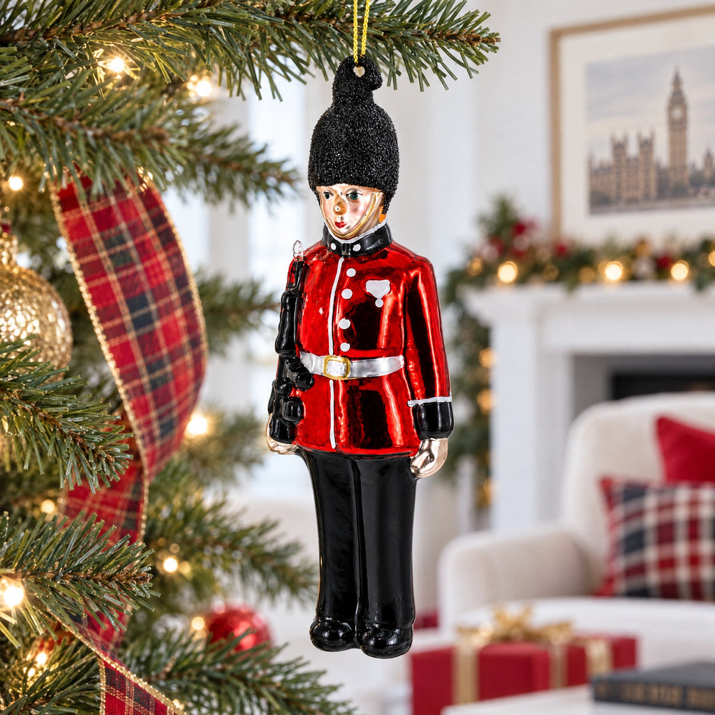 British Royal Guard British Glass Christmas Ornament