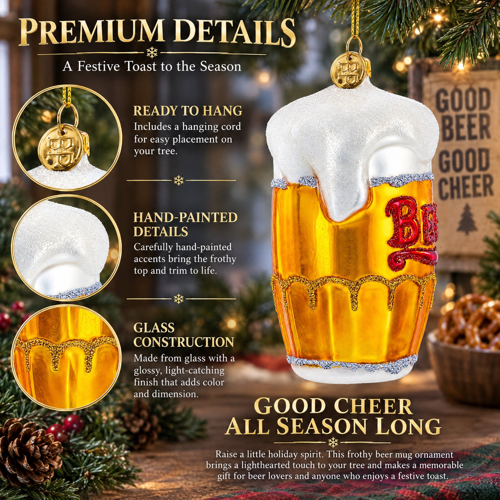 Frothy Beer Mug Glass Christmas Ornament