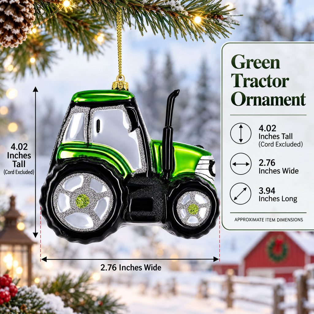 Rustic Green Tractor Glass Christmas Ornament