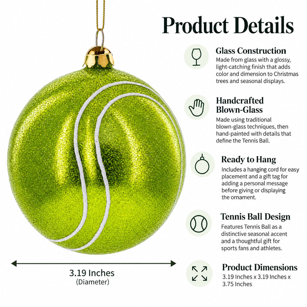 Tennis Ball Glass Christmas Ornament