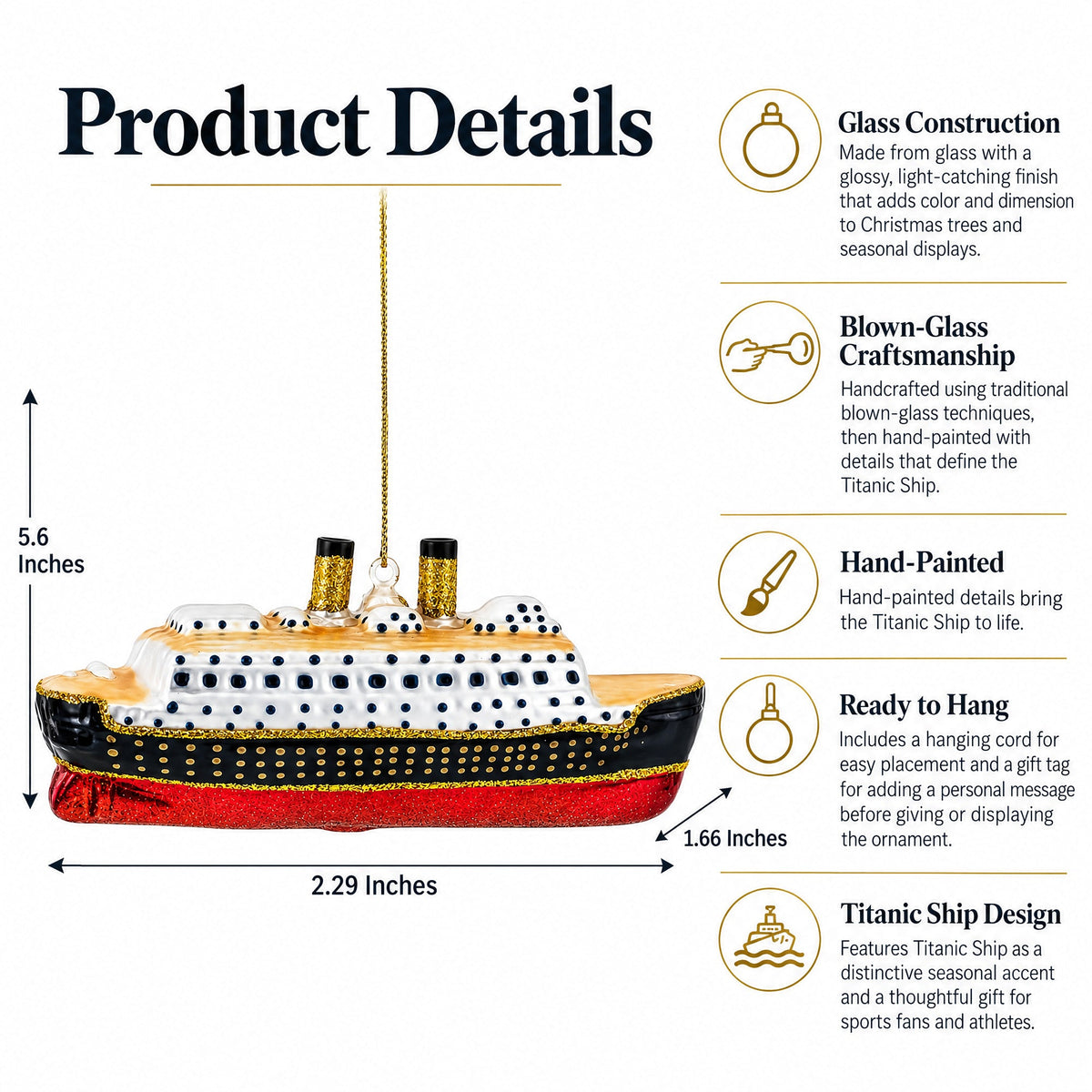 Titanic Ship Glass Christmas Ornament