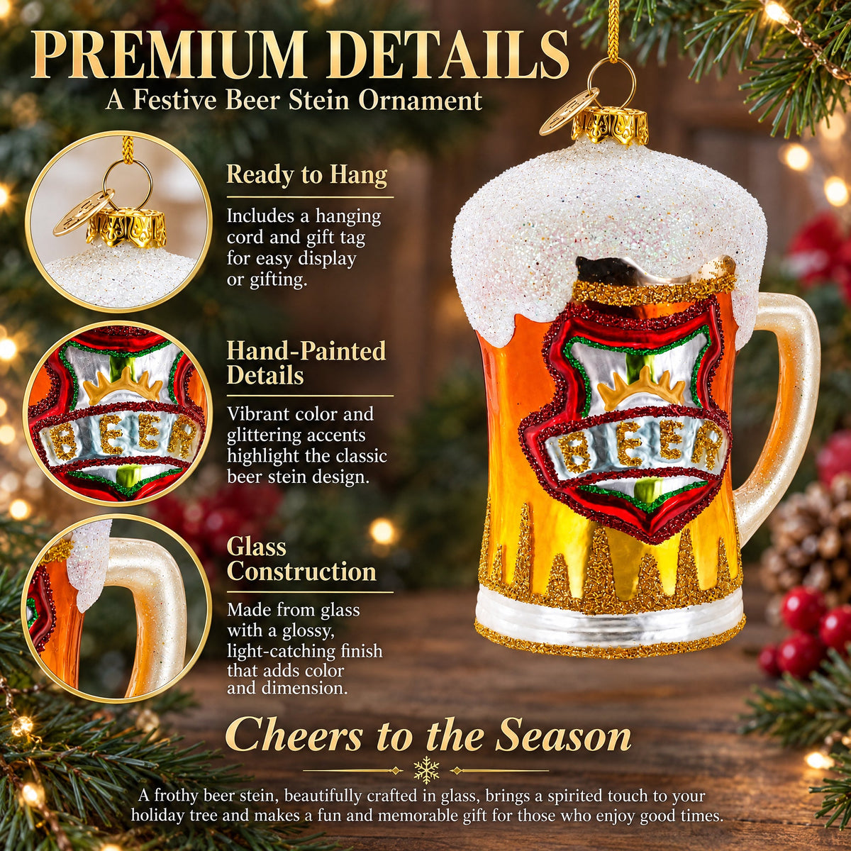 Frothy Beer Stein Glass Christmas Ornament