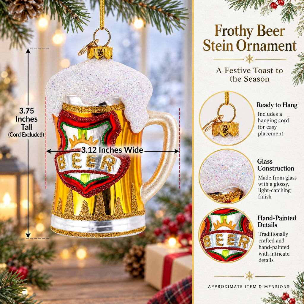 Frothy Beer Stein Glass Christmas Ornament