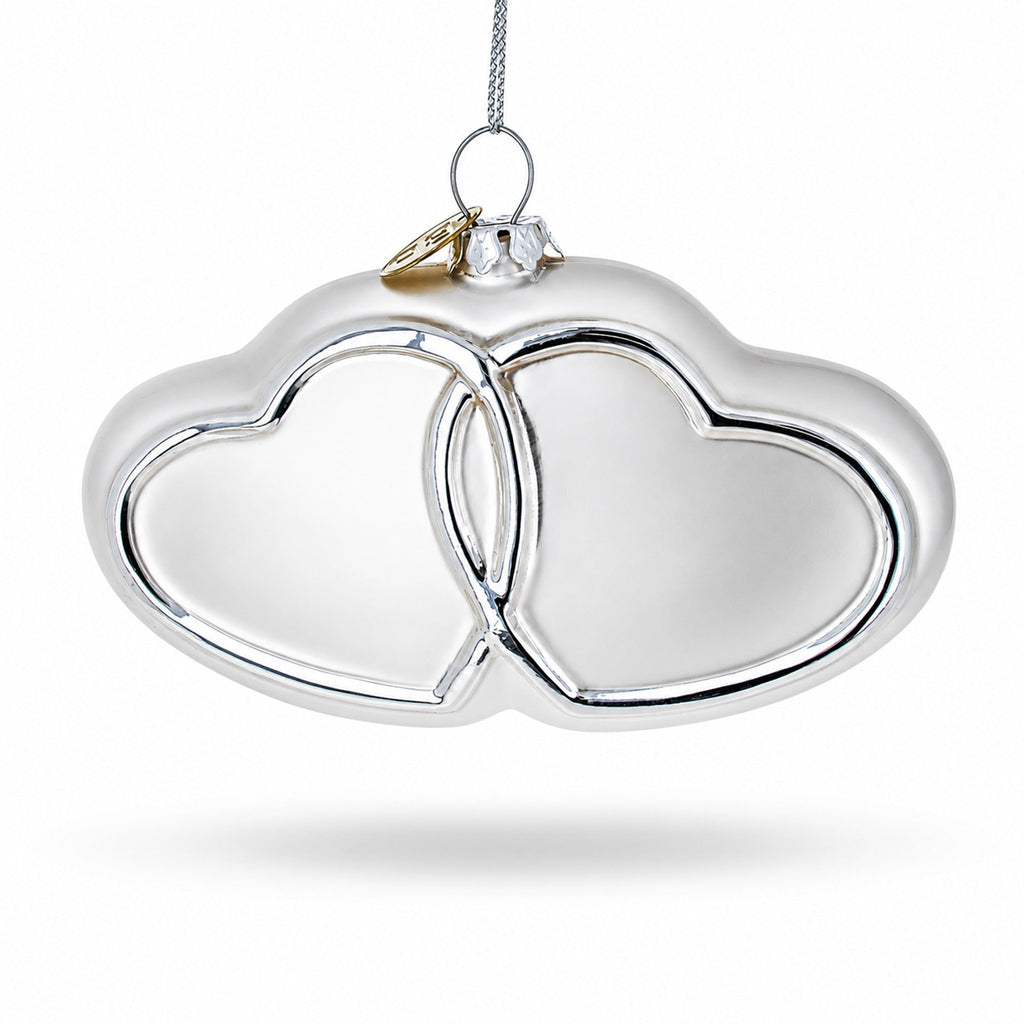 Linked Silver Hearts Glass Christmas Ornament