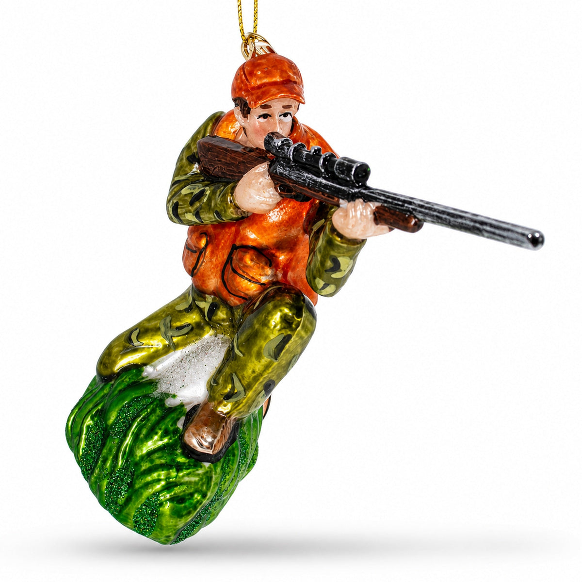 Sharpshooter Hunter with Rifle Glass Christmas Ornament