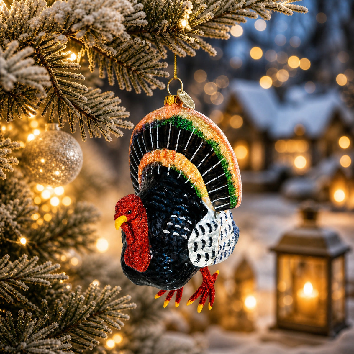 Gobbler Turkey for Thanksgiving and Holiday Decor Glass Christmas Ornament