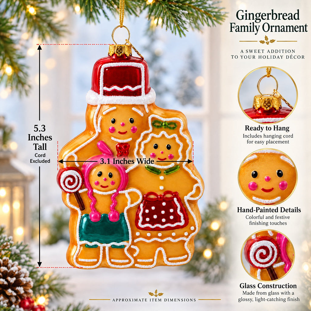 Gingerbread Family Glass Christmas Ornament