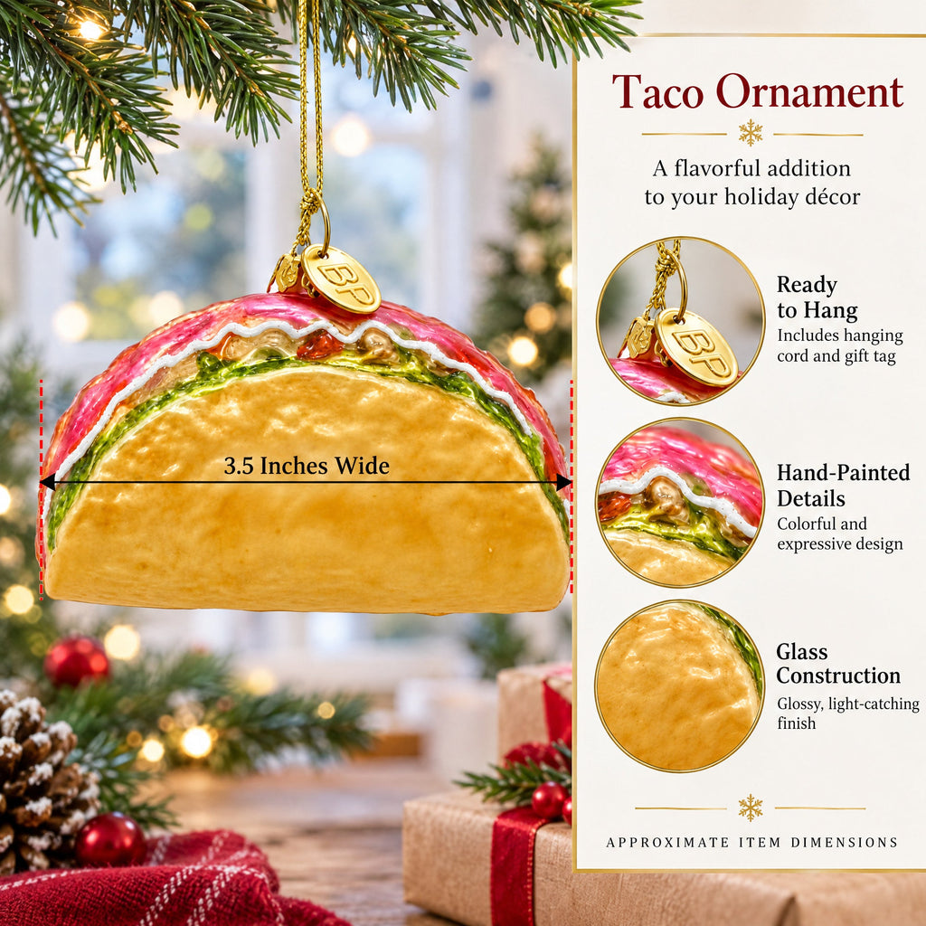 Taco Shell with Toppings Glass Christmas Ornament