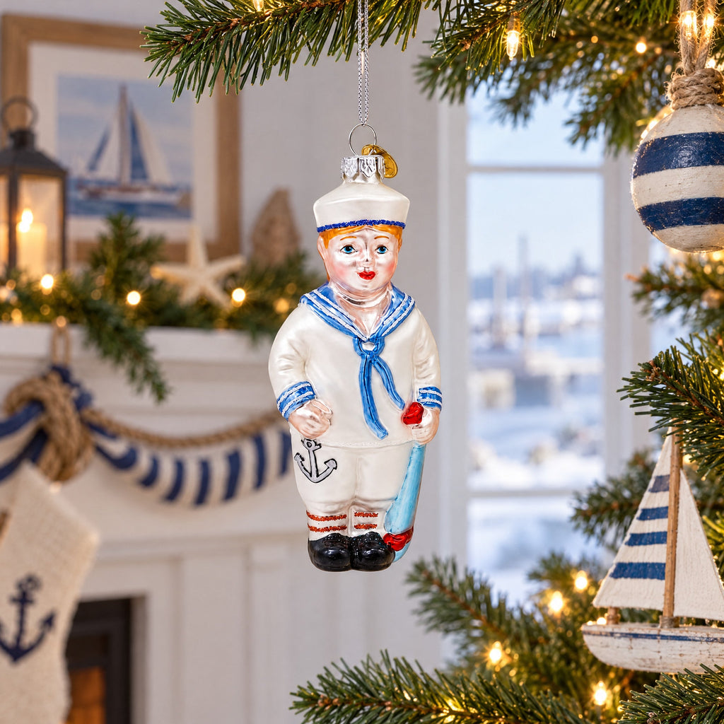 Nautical Sailor Glass Christmas Ornament