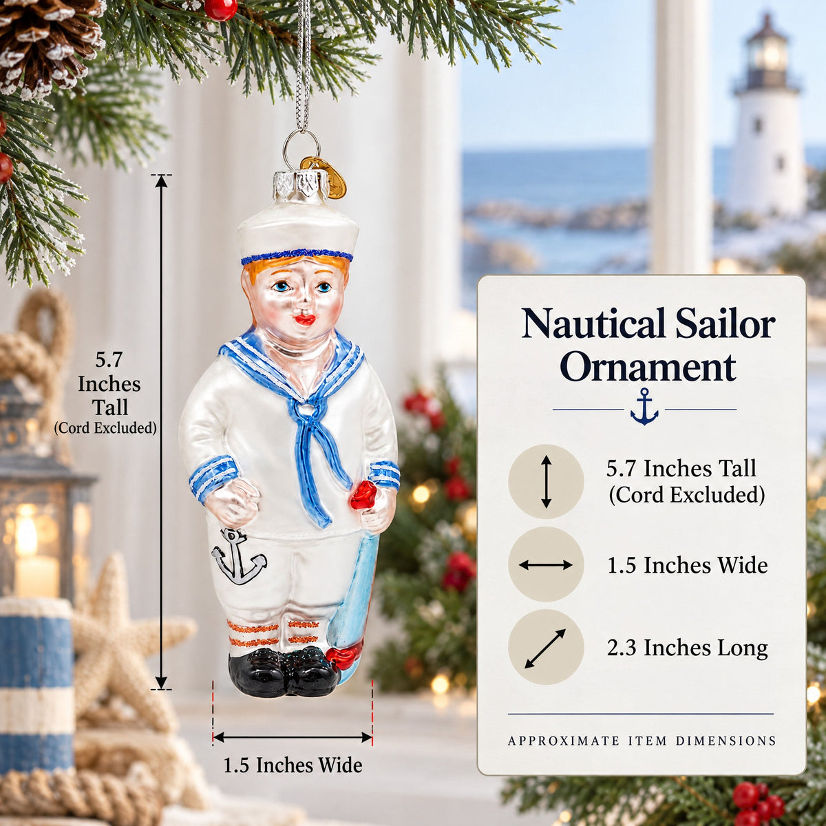 Nautical Sailor Glass Christmas Ornament