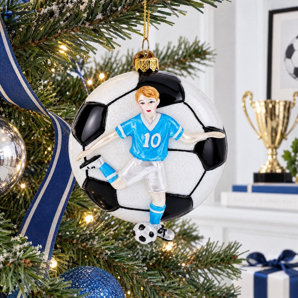 Football Player Glass Christmas Ornament
