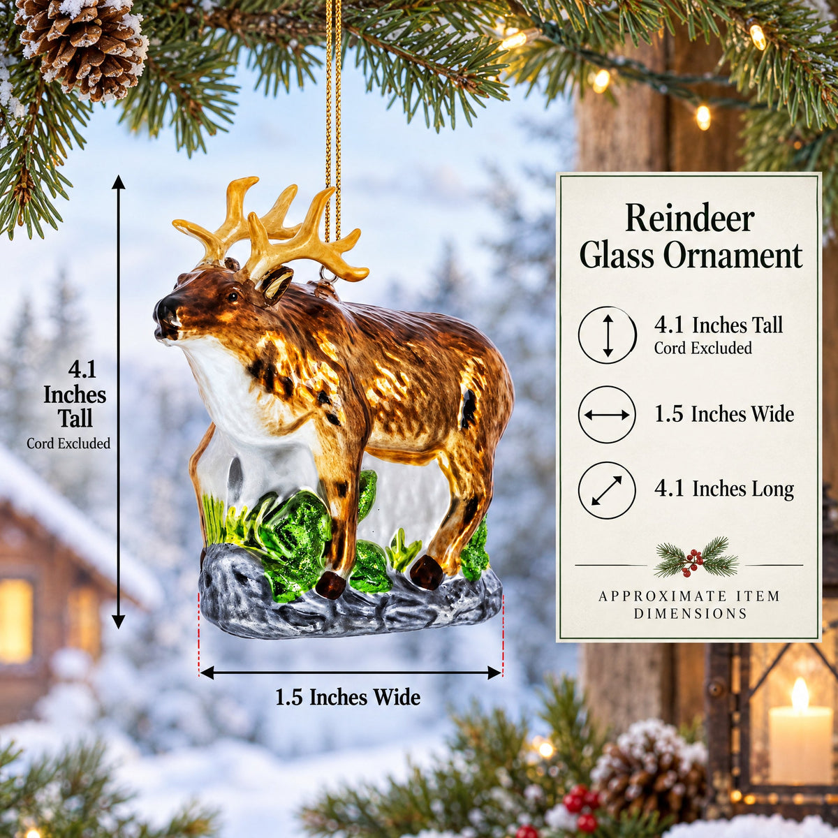 Reindeer on Grass Glass Christmas Ornament
