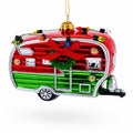 Camper Trailer with Lights Glass Christmas Ornament