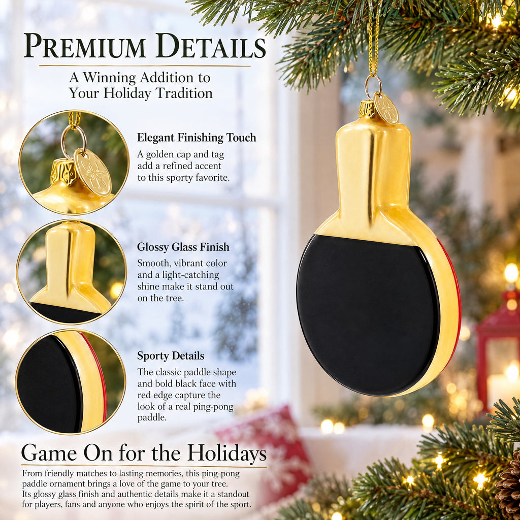 Ping-Pong Paddle Glass Christmas Ornament