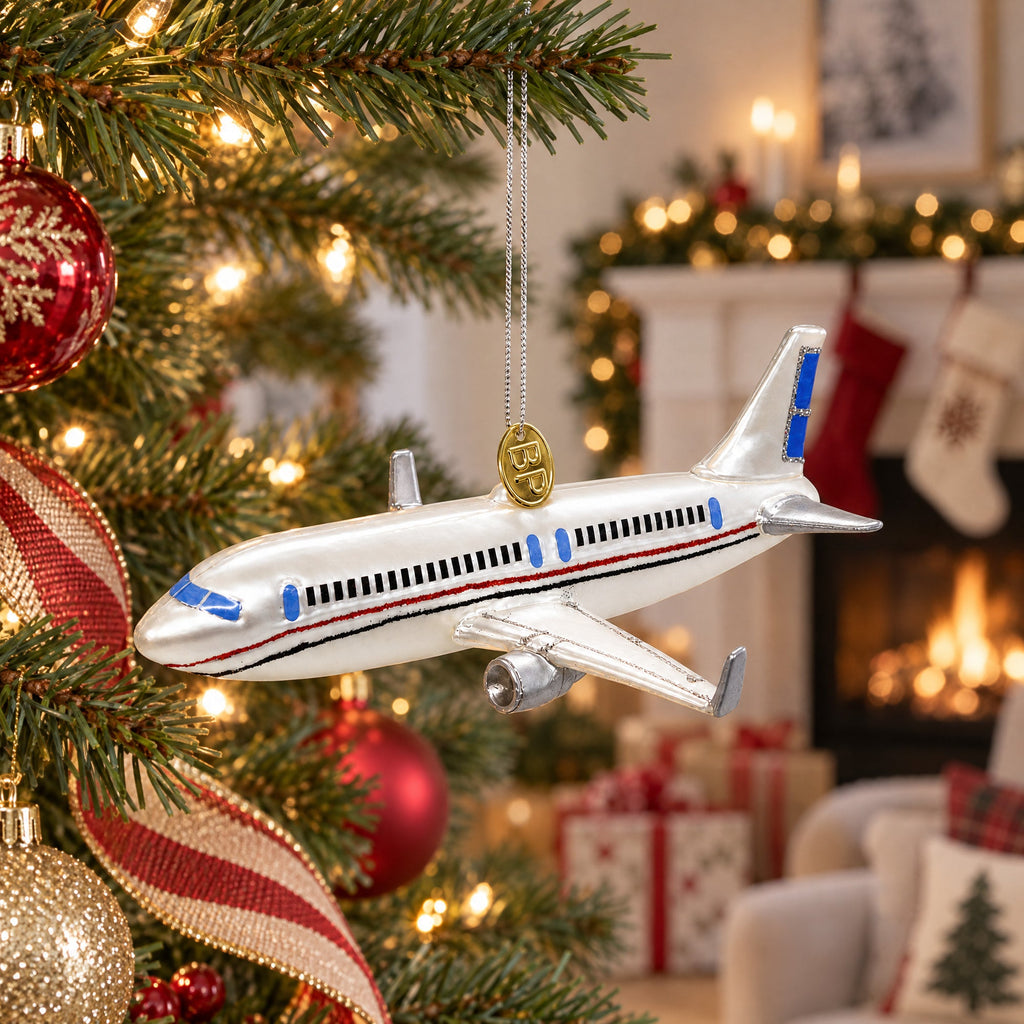 Passenger Jet Airplane Glass Christmas Ornament