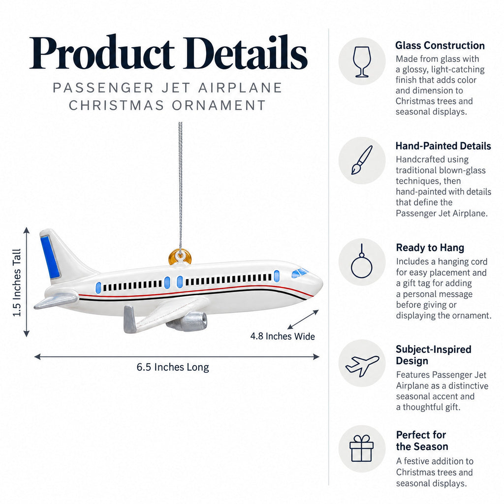 Passenger Jet Airplane Glass Christmas Ornament