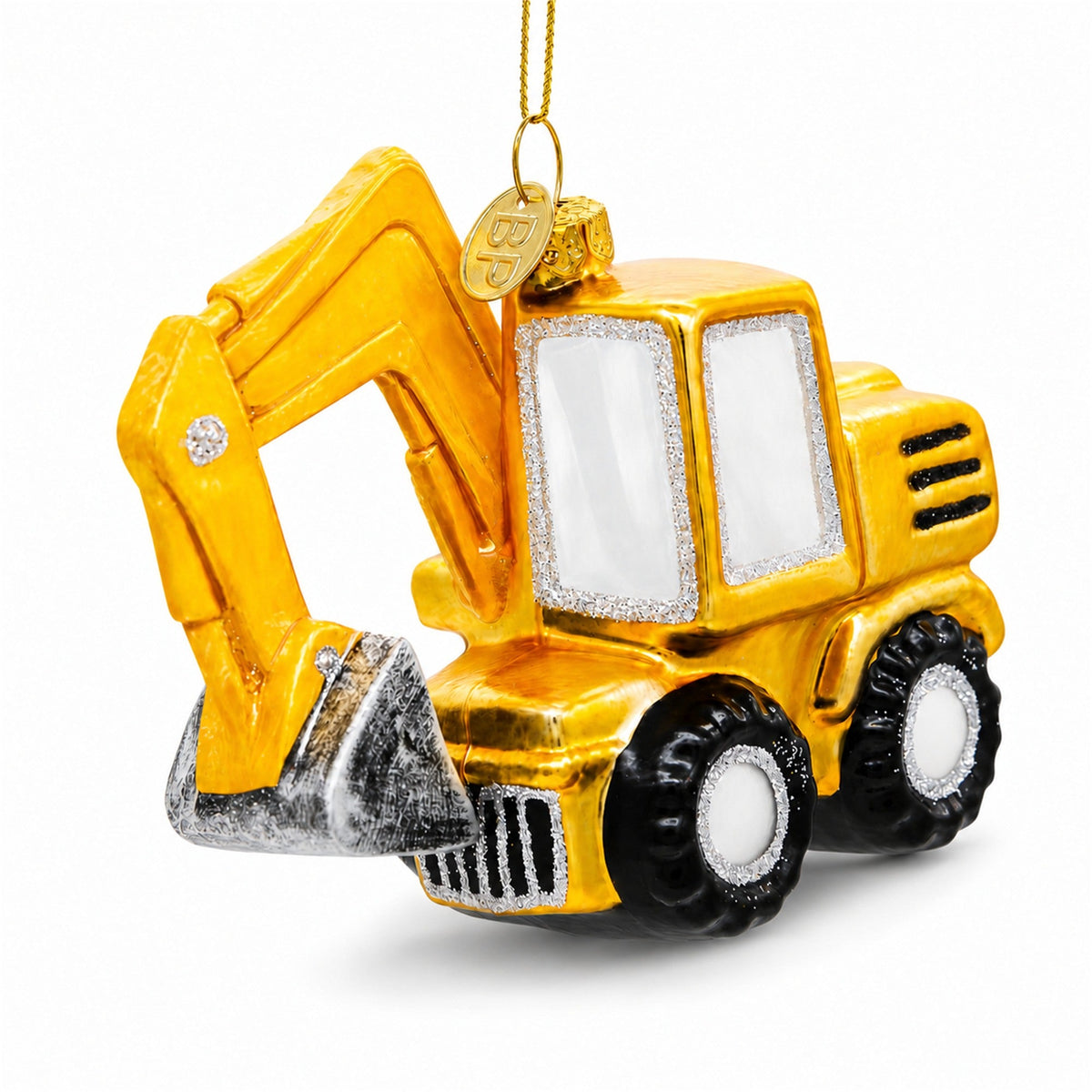 Wheel Excavator Glass Christmas Ornament